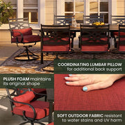 Hanover - Montclair 9pc: 8 Swivel Rockers, 42"x84" Rectangle Dining Table - Chili Red/Brown-United Backyard