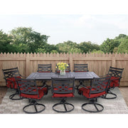 Hanover - Montclair 9pc: 8 Swivel Rockers, 42"x84" Rectangle Dining Table - Chili Red/Brown-United Backyard