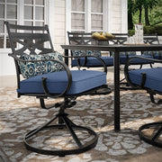 Hanover - Montclair 9pc: 8 Swivel Rockers, 42"x84" Rectangle Dining Table - Navy/Brown-United Backyard