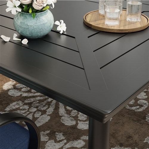 Hanover - Montclair 9pc: 8 Swivel Rockers, 42"x84" Rectangle Dining Table - Navy/Brown-United Backyard