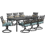 Hanover - Montclair 9pc: 8 Swivel Rockers, 42"x84" Rectangle Dining Table - Ocean Blue/Brown-United Backyard