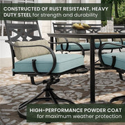 Hanover - Montclair 9pc: 8 Swivel Rockers, 42"x84" Rectangle Dining Table - Ocean Blue/Brown-United Backyard