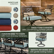 Hanover - Montclair 9pc: 8 Swivel Rockers, 42"x84" Rectangle Dining Table - Ocean Blue/Brown-United Backyard