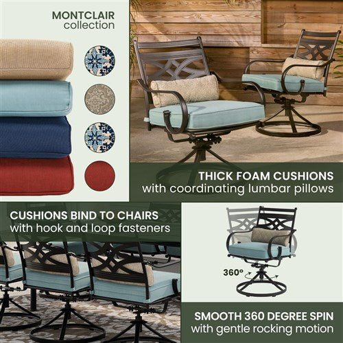 Hanover - Montclair 9pc: 8 Swivel Rockers, 42"x84" Rectangle Dining Table - Ocean Blue/Brown-United Backyard