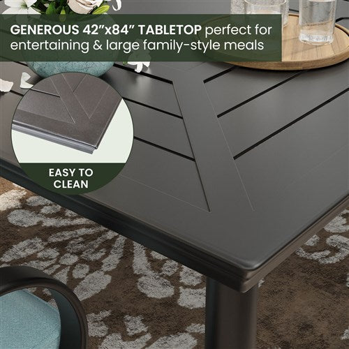 Hanover - Montclair 9pc: 8 Swivel Rockers, 42"x84" Rectangle Dining Table - Ocean Blue/Brown-United Backyard