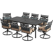 Hanover - Montclair 9pc: 8 Swivel Rockers, 42"x84" Rectangle Dining Table - Tan/Brown-United Backyard