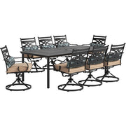 Hanover - Montclair 9pc: 8 Swivel Rockers, 42"x84" Rectangle Dining Table - Tan/Brown-United Backyard