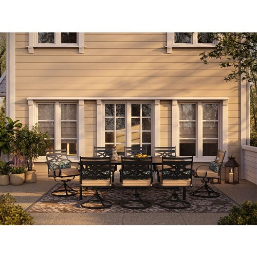 Hanover - Montclair 9pc: 8 Swivel Rockers, 42"x84" Rectangle Dining Table - Tan/Brown-United Backyard