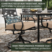 Hanover - Montclair 9pc: 8 Swivel Rockers, 42"x84" Rectangle Dining Table - Tan/Brown-United Backyard