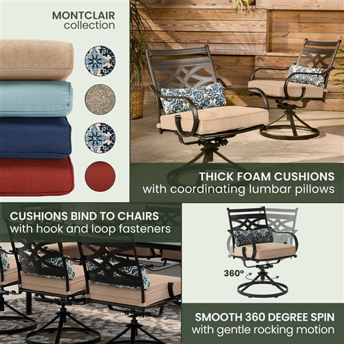 Hanover - Montclair 9pc: 8 Swivel Rockers, 42"x84" Rectangle Dining Table - Tan/Brown-United Backyard