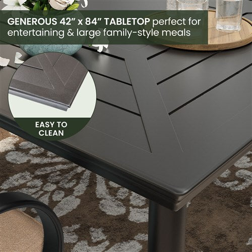 Hanover - Montclair 9pc: 8 Swivel Rockers, 42"x84" Rectangle Dining Table - Tan/Brown-United Backyard