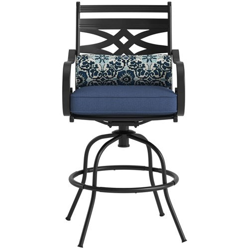 Hanover - Montclair 9pc High Dining: 8 Swivel Chairs, 60" High Table, Umbrella & Base - Navy/Brown-United Backyard