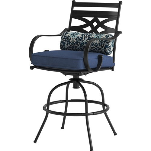 Hanover - Montclair 9pc High Dining: 8 Swivel Chairs, 60" High Table, Umbrella & Base - Navy/Brown-United Backyard