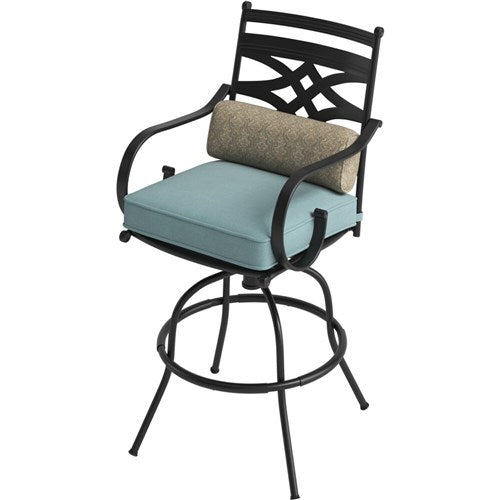 Hanover - Montclair 9pc High Dining: 8 Swivel Chairs, 60" High Table, Umbrella & Base - Ocean Blue/Brown-United Backyard