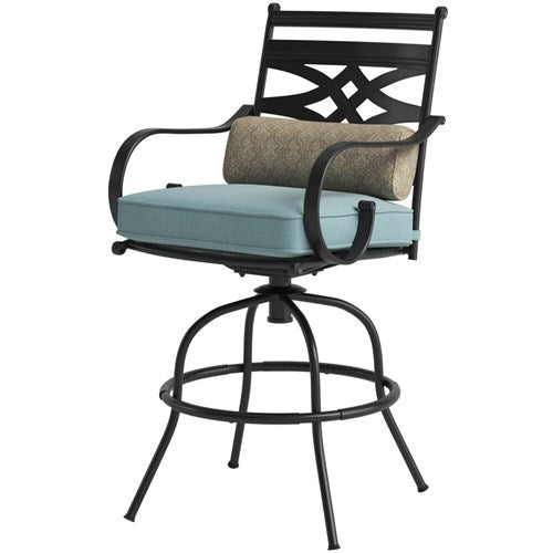 Hanover - Montclair 9pc High Dining: 8 Swivel Chairs, 60" High Table, Umbrella & Base - Ocean Blue/Brown-United Backyard