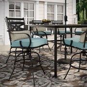 Hanover - Montclair 9pc High Dining: 8 Swivel Chairs, 60" High Table, Umbrella & Base - Ocean Blue/Brown-United Backyard