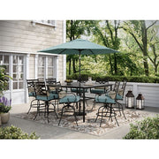 Hanover - Montclair 9pc High Dining: 8 Swivel Chairs, 60" High Table, Umbrella & Base - Ocean Blue/Brown-United Backyard
