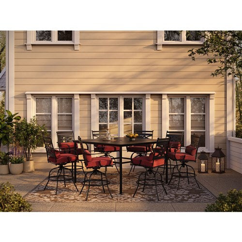 Hanover - Montclair 9pc High Dining: 8 Swivel Chairs, 60" Square High Table - Chili Red/Brown-United Backyard