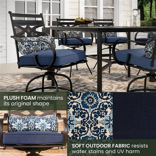 Hanover - Montclair 9pc High Dining: 8 Swivel Chairs, 60" Square High Table - Navy/Brown-United Backyard