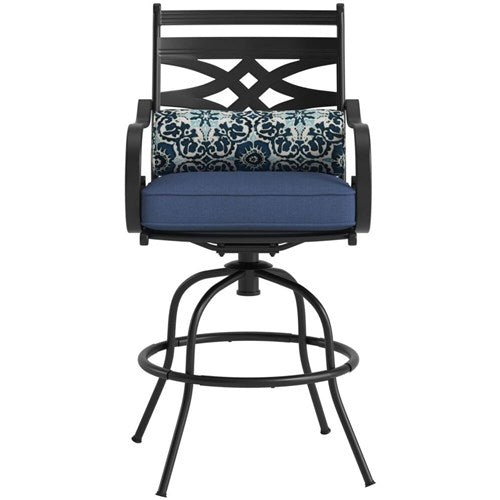 Hanover - Montclair 9pc High Dining: 8 Swivel Chairs, 60" Square High Table - Navy/Brown-United Backyard