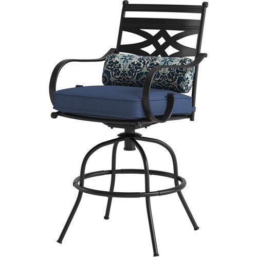 Hanover - Montclair 9pc High Dining: 8 Swivel Chairs, 60" Square High Table - Navy/Brown-United Backyard