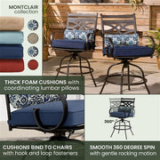 Hanover - Montclair 9pc High Dining: 8 Swivel Chairs, 60" Square High Table - Navy/Brown-United Backyard