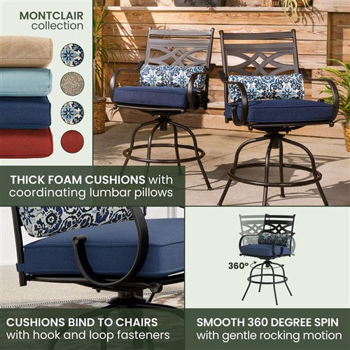 Hanover - Montclair 9pc High Dining: 8 Swivel Chairs, 60" Square High Table - Navy/Brown-United Backyard