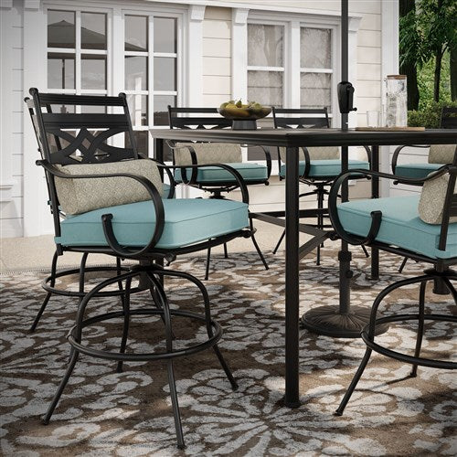 Hanover - Montclair 9pc High Dining: 8 Swivel Chairs, 60" Square High Table - Ocean Blue/Brown-United Backyard