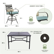 Hanover - Montclair 9pc High Dining: 8 Swivel Chairs, 60" Square High Table - Ocean Blue/Brown-United Backyard