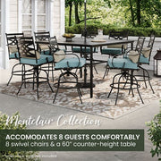 Hanover - Montclair 9pc High Dining: 8 Swivel Chairs, 60" Square High Table - Ocean Blue/Brown-United Backyard