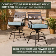 Hanover - Montclair 9pc High Dining: 8 Swivel Chairs, 60" Square High Table - Ocean Blue/Brown-United Backyard