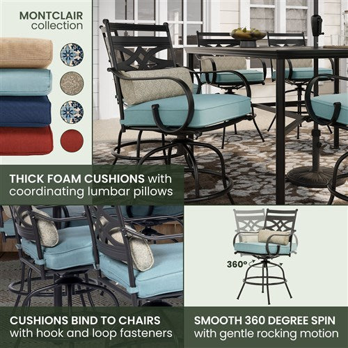 Hanover - Montclair 9pc High Dining: 8 Swivel Chairs, 60" Square High Table - Ocean Blue/Brown-United Backyard