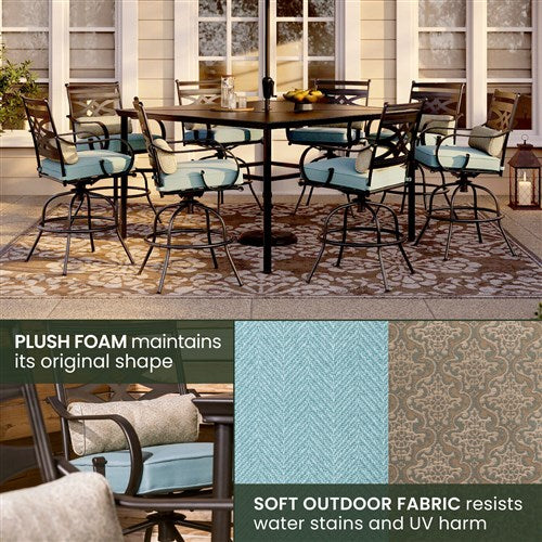 Hanover - Montclair 9pc High Dining: 8 Swivel Chairs, 60" Square High Table - Ocean Blue/Brown-United Backyard