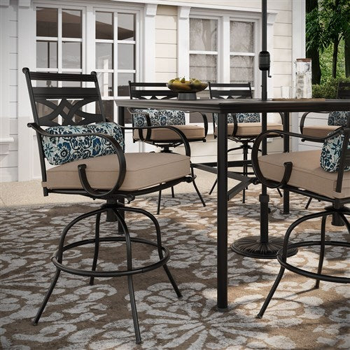 Hanover - Montclair 9pc High Dining: 8 Swivel Chairs, 60" Square High Table - Tan/Brown-United Backyard