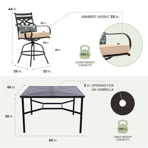 Hanover - Montclair 9pc High Dining: 8 Swivel Chairs, 60" Square High Table - Tan/Brown-United Backyard