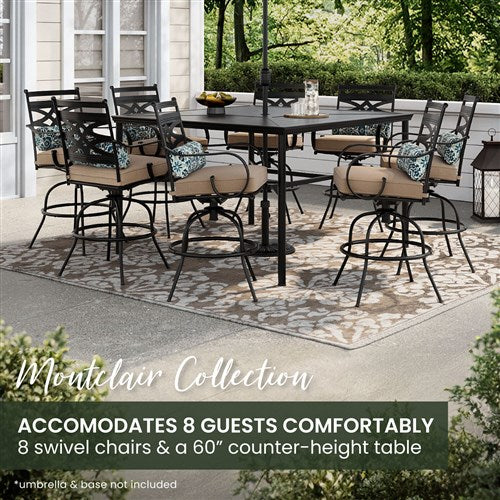 Hanover - Montclair 9pc High Dining: 8 Swivel Chairs, 60" Square High Table - Tan/Brown-United Backyard