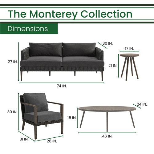 Hanover - Monterey 5pc Seating Set: 2 Arm Chairs, Sofa, Coffee Table, Side Table - Grey/Brown-United Backyard