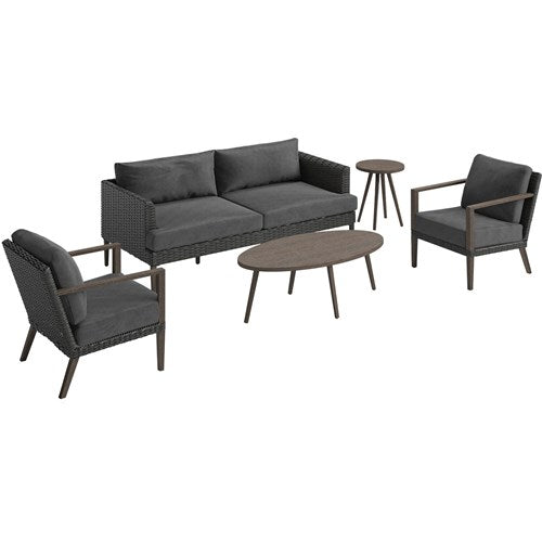 Hanover - Monterey 5pc Seating Set: 2 Arm Chairs, Sofa, Coffee Table, Side Table - Grey/Brown-United Backyard