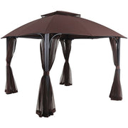 Hanover - Morning Vale9.9'x9.35' Aluminum and Steel Gazebo with Netting - Brown/Dark Gray-United Backyard