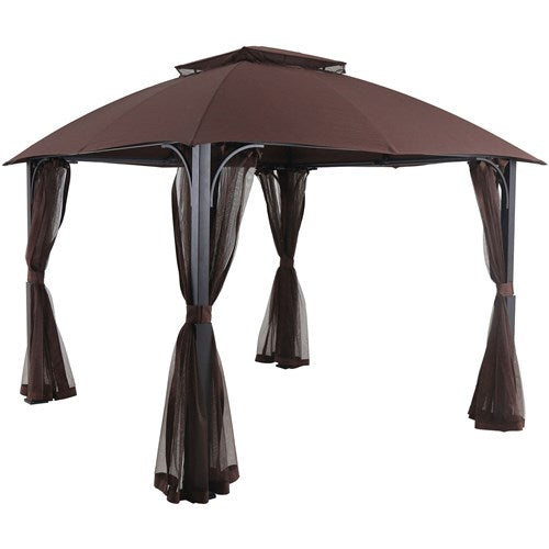 Hanover - Morning Vale9.9'x9.35' Aluminum and Steel Gazebo with Netting - Brown/Dark Gray-United Backyard