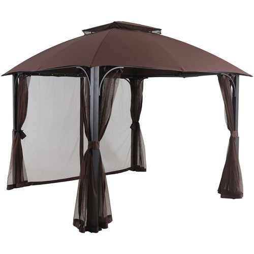 Hanover - Morning Vale9.9'x9.35' Aluminum and Steel Gazebo with Netting - Brown/Dark Gray-United Backyard