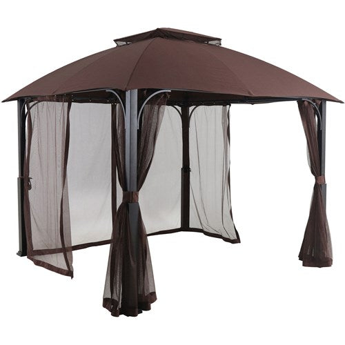 Hanover - Morning Vale9.9'x9.35' Aluminum and Steel Gazebo with Netting - Brown/Dark Gray-United Backyard