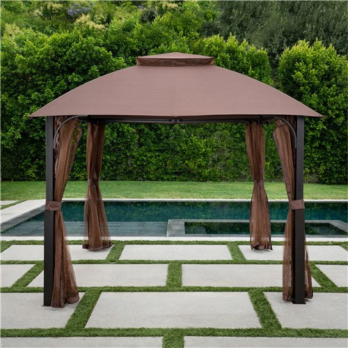 Hanover - Morning Vale9.9'x9.35' Aluminum and Steel Gazebo with Netting - Brown/Dark Gray-United Backyard