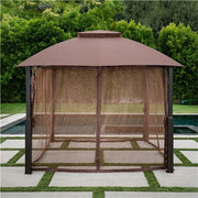Hanover - Morning Vale9.9'x9.35' Aluminum and Steel Gazebo with Netting - Brown/Dark Gray-United Backyard