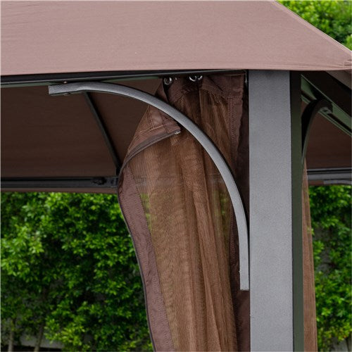 Hanover - Morning Vale9.9'x9.35' Aluminum and Steel Gazebo with Netting - Brown/Dark Gray-United Backyard