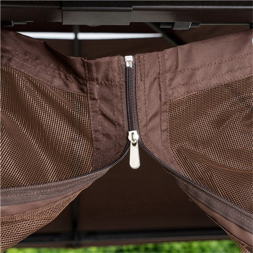 Hanover - Morning Vale9.9'x9.35' Aluminum and Steel Gazebo with Netting - Brown/Dark Gray-United Backyard