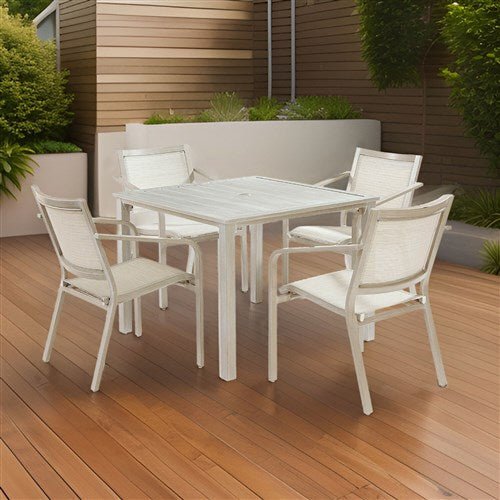 Hanover - Morrison 5pc Dining: 4 Sling Chairs and 38" Square Slat Table - White/Multi-United Backyard