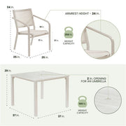 Hanover - Morrison 5pc Dining: 4 Sling Chairs and 38" Square Slat Table - White/Multi-United Backyard