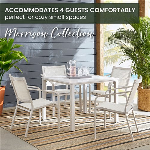 Hanover - Morrison 5pc Dining: 4 Sling Chairs and 38" Square Slat Table - White/Multi-United Backyard