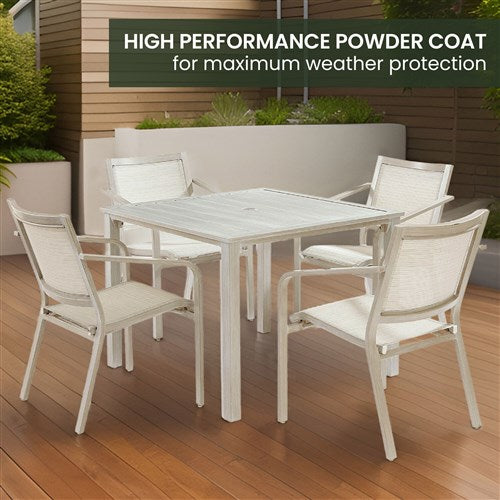 Hanover - Morrison 5pc Dining: 4 Sling Chairs and 38" Square Slat Table - White/Multi-United Backyard